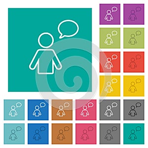 One talking person with oval bubble outline square flat multi colored icons photo