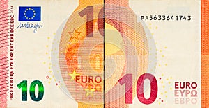 One ten Euro bill. 10 euro banknote. The euro is the official currency of the European Union