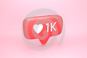 One thousand likes social media notification with heart icon