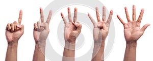 One to five fingers count hand gesture isolated