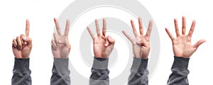 One to five fingers count hand gesture isolated