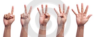 One to five fingers count hand gesture isolated photo