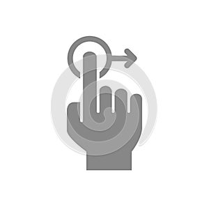 One-touch and swipe right grey icon. Touch screen hand gesture symbol