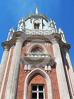 One of the towers in Bolshoi (Great) Palace in the Park Tsaritsyno, Moscow. July, 2014.