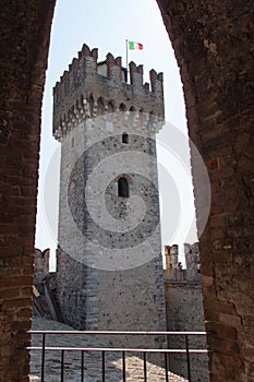 One of the towers of Scaliger Castle, Sirmione, Lombardy, Italy