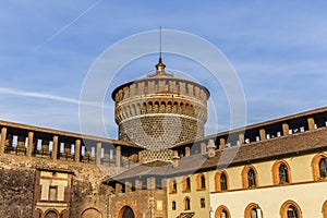 One of the towers of the Sforza Castle in Milan