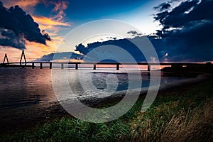 One of two road bridges that connect the islands of Falster and Zealand in Denmark by way of the small island of Far