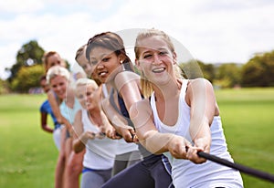 One...two...three... Pull. Cropped shot of a girls tug-of-war team training outdoors.