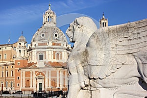 One of the two winged lion statue at Altare della Patria in Rome, Italy