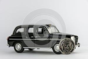 One UAE dirham on black car isolated on white background..