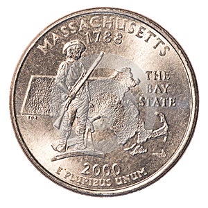 One US Quarter coin - state of massachusetts