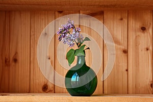 One vase with flowers at wooden background