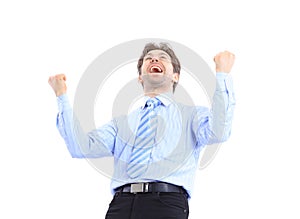 One very happy energetic businessman