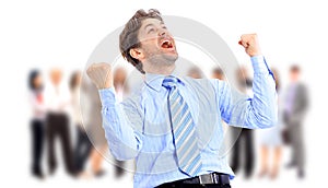 One very happy energetic businessman