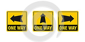 One way. Black icon on white backdrop. Safety concept. Arrow icon. Information sign. Vector stock illustration.