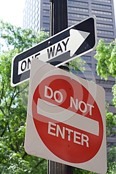 One way and do not enter signs