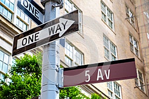 One way and Fifth Avenue sign