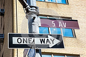 One way and Fifth Avenue sign