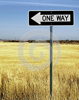 One Way Sign in Dry Grassy Field