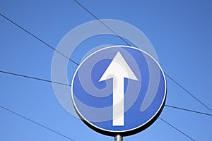 One Way Sign with Trolley Bus Lines