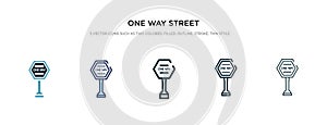 One way street icon in different style vector illustration. two colored and black one way street vector icons designed in filled,