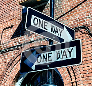 One way street sign in new Orleans with historical classic build