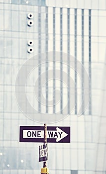 One way street sign in New York City