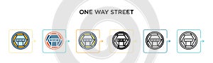 One way street signal vector icon in 6 different modern styles. Black, two colored one way street signal icons designed in filled