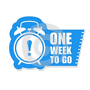 One week to go sticker - sale label with alarm clock