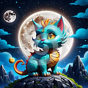 One whimsical night, a dragon cat was seen soaring through the sky, its majestic wings glittering in the moonlight.