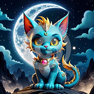 One whimsical night, a dragon cat was seen soaring through the sky, its majestic wings glittering in the moonlight.