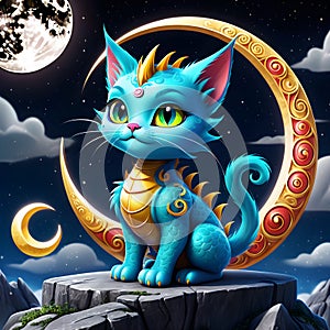 One whimsical night, a dragon cat was seen soaring through the sky, its majestic wings glittering in the moonlight.