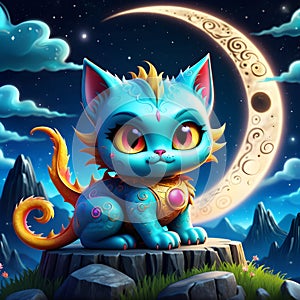 One whimsical night, a dragon cat was seen soaring through the sky, its majestic wings glittering in the moonlight.