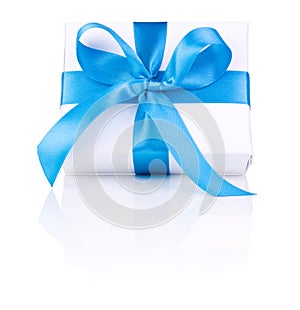 One White boxs tied Blue satin ribbon bow