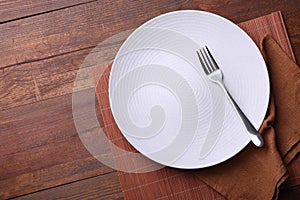 One white clean plate with fork