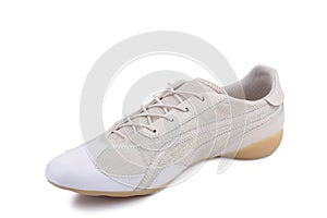 One white leather casual sneakers shoe isolated white background