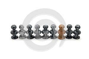 One white pawn lined up with black pawns