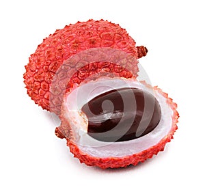 One whole and a half ripe lichi isolated