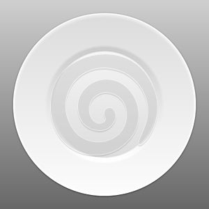 One whole white plate. Food plate or porcelain dish. Dishware without damage. Icon isolated on white background. Vector