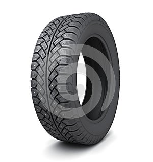 One winter tire car on white background