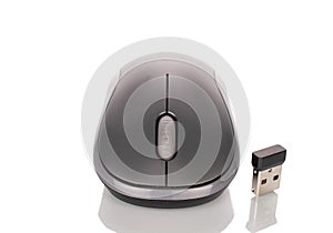One wireless computer mouse, macro, isolated on white background.