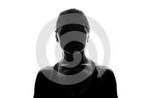one woman exercising fitness smiling portrait in silhouette on white background