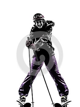 One woman skier resting silhouette