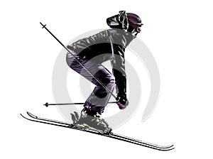 One woman skier skiing jumping silhouette