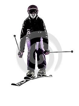 One woman skier skiing jumping silhouette