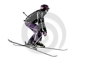 One woman skier skiing jumping silhouette