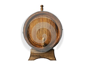 One wooden barrel with tap on white background