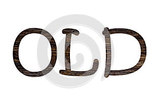 One-word old text on a white background
