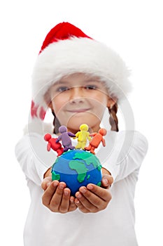 One world of happy people at christmas concept