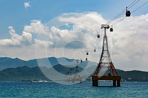 One of the world's longest cable car over sea leading to Vinpearl Amusement Park, Nha Trang, Vietnam.